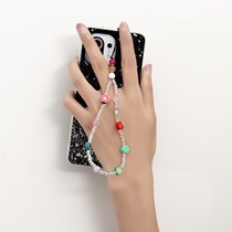 Ins trend beaded chain mobile phone shell ornaments cute colorful beads pendant diy mobile phone lanyard acrylic mobile phone chain