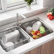 Sink Stainless Steel Drain Basket Telescopic Kitchenette Wash Basin Pool Dishwashing pool Dish Containing Drain Rack Wash Vegetable Basket