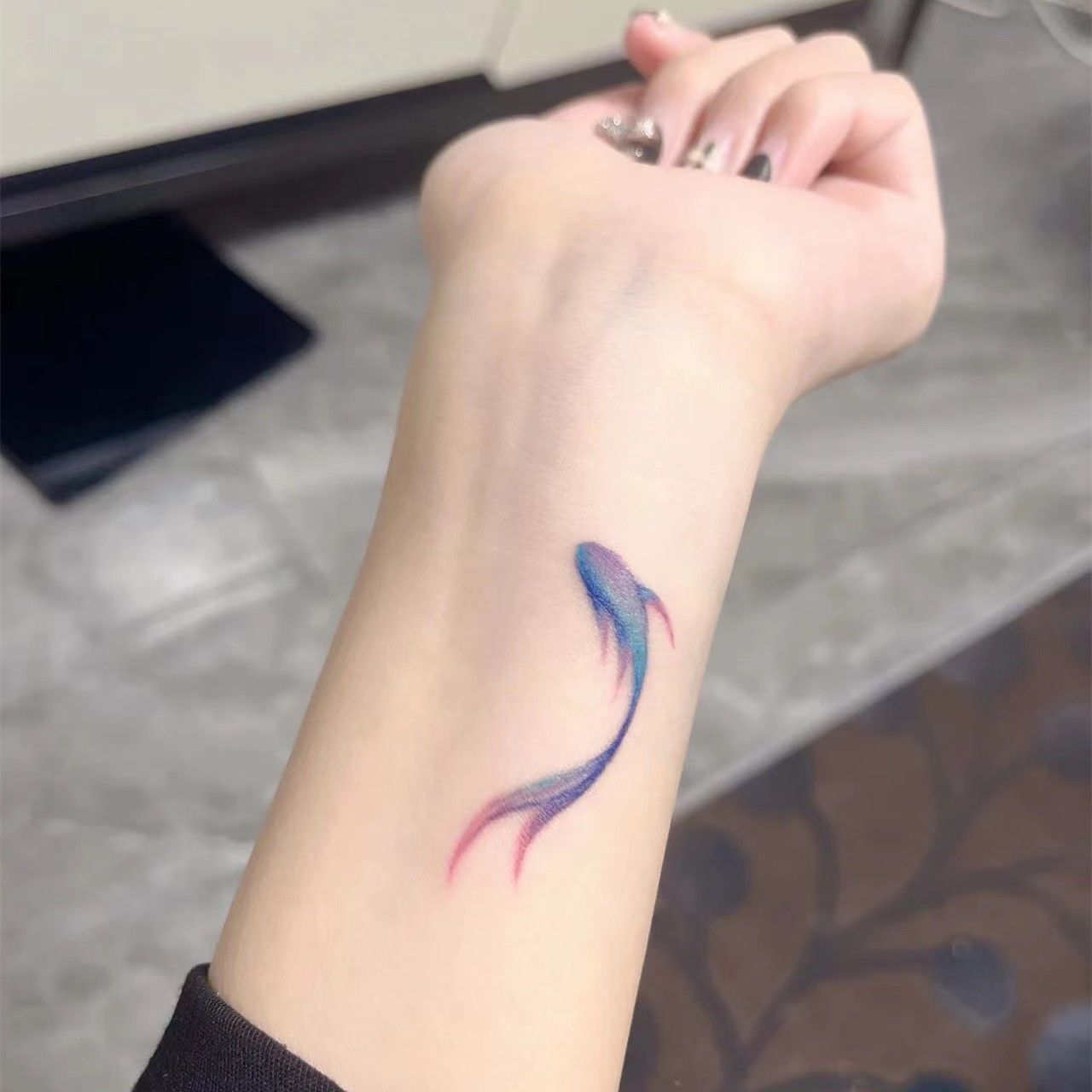 Bao You Tattoo Sticker Waterproof Men's and Women's Durable Simulation Tattoo Sexy Collar Blue Koi Fish Sticker Ins Style