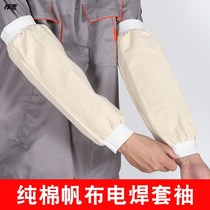 Lengthened canvas durable heat insulation fire spatter electric welding protective sleeve welders denim white cotton canvas sleeves