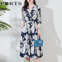 Baozi 2022 new vintage flower print temperament mulberry silk skirt high-end silk dress womens summer