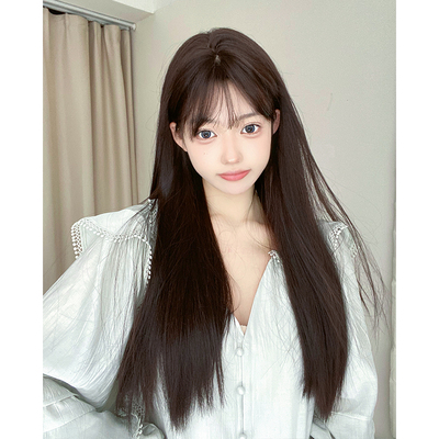 taobao agent Shu Duo wig Female long hair long straight hair daily round face lolita net red wind Korean white jk full head wig