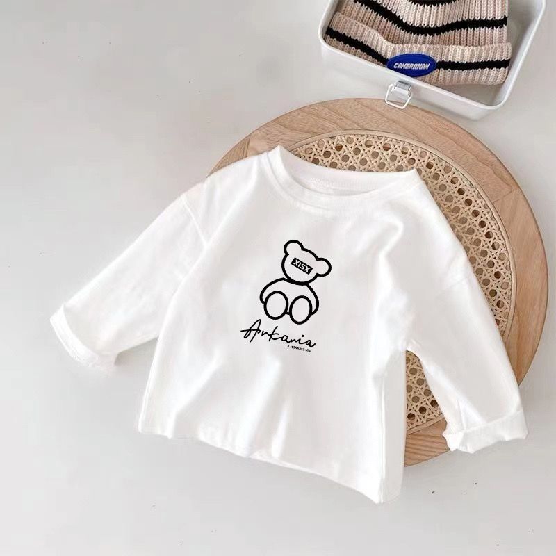 New Barabara Children's Long Sleeve T-shirt 100% Cotton Thin White Spring and Autumn New Middle and Small Children's Top for Men