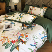 American light luxury 80 long-staple cotton four-piece set cotton pure cotton simple flower and bird bed sheet duvet cover 1 8m bedding