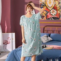 Pajamas female summer can wear artificial cotton sling nightgown long knee Korean cute pregnant womens cotton dress