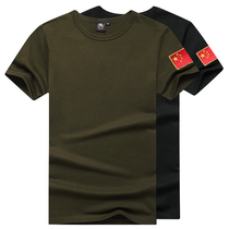 Embroidered flag short-sleeved T-shirt mens slim body tight round neck tactics half-sleeve outdoor military fans leisure training camouflage uniforms