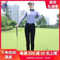 ZG6 golf clothing womens suit womens quick-drying T-shirt purple long sleeve slim slim black long pants