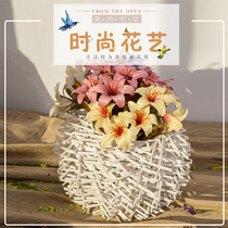 Creative rattan Wicker butterfly orchid combination flower basket Straw flower pot green plant pot bird nest Green rose meat flower decoration