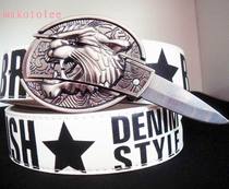 Personality mens belt with white knife belt fashion trend tiger head pants button head outdoor domineering woman