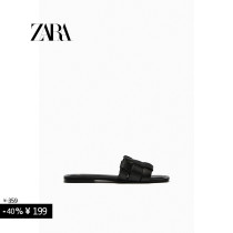 ZARA Special Selection Female Shoes Black Cow Leather Flat Sandals 1633110800
