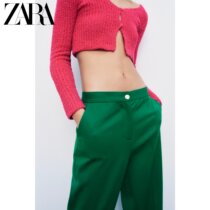 ZARA spring new womens clothing pearl glossy button adorned with waist pants 2431737500