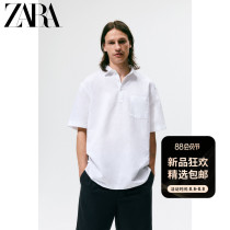 ZARA early autumn new mens cotton linen blend short-sleeved white lapel POLO T-shirt 07545315250
