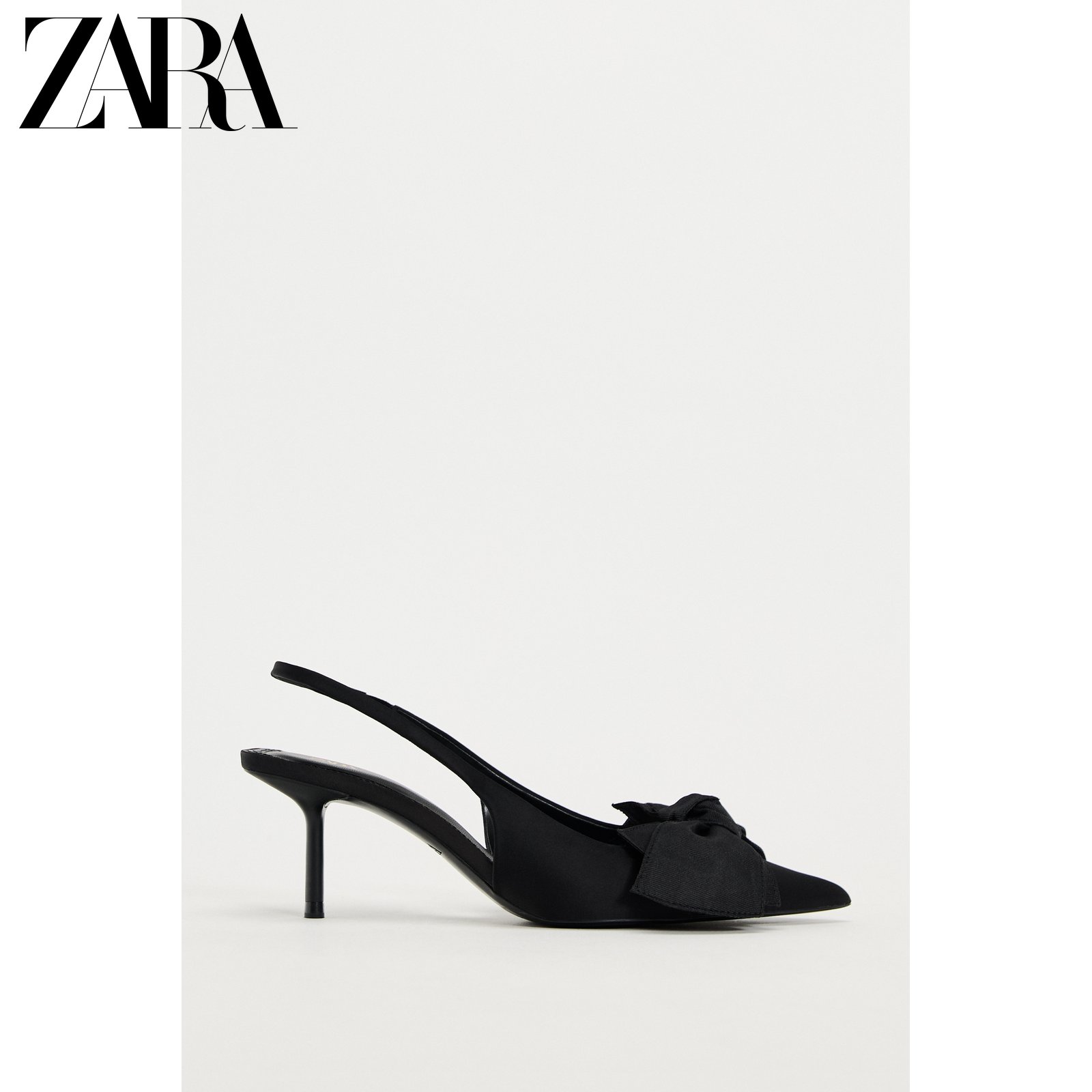 ZARA 春の新作婦人靴気質リボン装飾ポインテッドトゥハイヒールスリングバックミュールシューズ 2267310 800