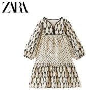 ZARA Spring Dress New Children Dress Girl Accessories Lace Up Long Sleeves Dress 4493605070