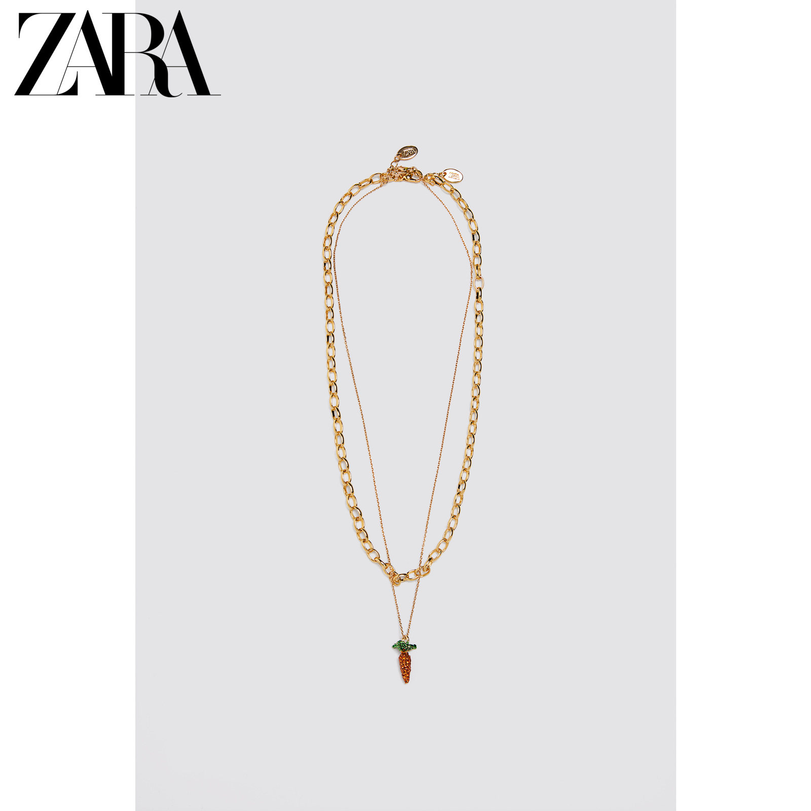zara 新款 女装 胡萝卜吊坠链条项链套装 01856059303