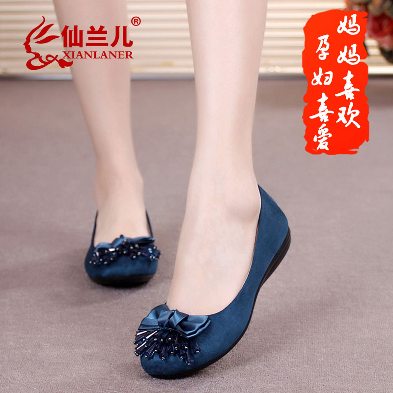 Spring Old Beijing Cloth Shoes Women's Shoes Spring and Autumn Single Shoes Liusu Flat-soled Shoes Fashion Flat-heeled Mother's Shoes Pregnant Women's Shoe Slope heels