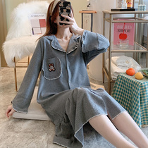 Nightdress Womens Spring and Autumn Long Sleeve Cotton Size Shirt One-piece Pajamas Student Long Pregnant Women Loose Home Dress