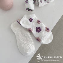  Japan JULIPET purple small floral girl socks autumn cotton comfortable soft breathable shallow jacquard womens socks