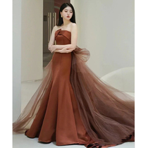 The fishtail bride toast suit 2022 new style of famous label high tail party will wipe the dabble dinner dress satin