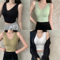 Large size camisole Vest Women summer fat mm outside wearing sexy knitted belt chest pad beauty back short underwear sports top