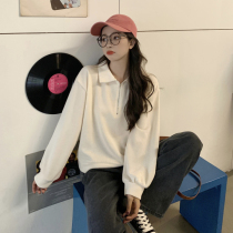 Large code necropolis female chic early autumn Korean version 2022 new spring autumn POLO collar loose fat mm long sleeve blouses