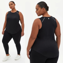 T home European and American large size female black hip cover elastic smooth smooth speed dry fitness sports long vest 300400kg Y38