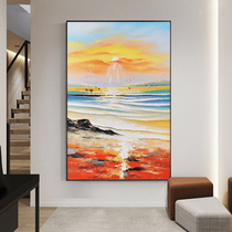 Pure hand-painted oil painting porch abstract decorative painting modern simple living room Sunrise large hanging painting vertical plate entry mural