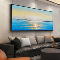 Hand-painted oil painting living room sofa background wall decorative painting Nordic modern murals horizontal blue sunrise seascape hanging painting