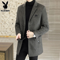 Playboy woolen coat mens mid-length autumn and winter new style suit collar trench coat woolen coat mens clothing