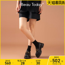 BeauToday new thick-soled loafers womens shoes summer height-increasing thick heel black British style small leather shoes JK shoes