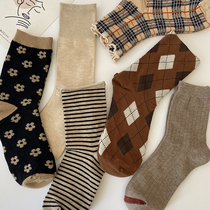 Retro Curry midline socks childrens tide students Japanese Lace Diamond long socks lolita socks winter