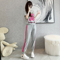 Boomer Short Sleeve Casual Sports Suit Women 2022 Summer New Thin style Fashion Foreign Air Cute Little Bear Two Sets