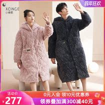 Autumn and winter three layers of thickened coral velvet cotton couple dressing gowns thick plus velvet men long warm pajamas