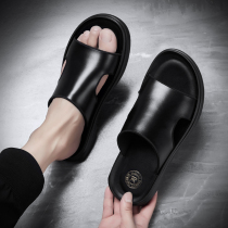 Slippers Mens Wave Outdoor 2022 Summer New Mens Anti-Slip Beach Sandals Nets Red Genuine Leather Outside Wearing a Drag Male