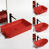 Matte red table basin Household bathroom countertop Light luxury wash basin Single basin Ceramic balcony square wash basin