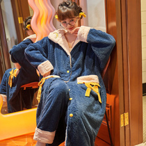 Card love pajamas female 2021 new winter coral velvet flannel nightgown net explosive home clothing two-piece set
