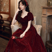 Satin toast dress Bridal female red can usually be worn wedding engagement back door evening dress dress Summer winter
