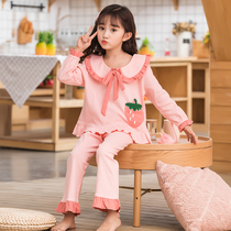 Childrens pajamas female spring and autumn pure cotton girls mother and daughter parent-child long-sleeved big virgin girl home clothes set summer thin section