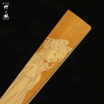 The boutique famous Qi Tingfei pure hand-made fine work in green carving female picture old Jade bamboo fan bone bamboo carving folding fan