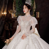 French wedding dress 2021 new bride big tailed high-end long sleeve main yarn luxury palace style temperament summer