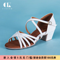 Latin Dance Shoes Girl White Soft Bottom Dancing Shoes Children Beginners Professional National Mark with High heel Dance Shoe Summer