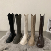 Small thick-soled Martin boots English boots long boots women winter plus velvet Knight boots Chelsea boots thin boots