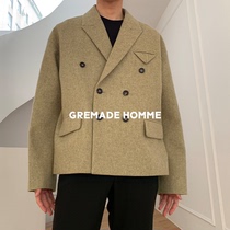 GREMADE Australian wool mixed color yarn coarse gray green wool profile casual grab collar suit jacket men OS