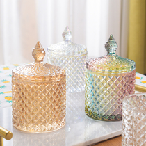 1 Roman storage jar crystal glass jewelry box cotton swab jar can toothpick box yellow ornament