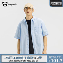 Panda this summer shirt mens fashion short-sleeved shirt cityboy tooling casual loose Japanese solid color top
