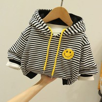 Autumn winter clothing new baby foreign air striped blouses Thickened Warm Medium & Small Children Bottling boy Garnapping necropolis