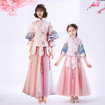 Parent-Child female suit summer bridesmaid dress Chinese style Xiuhe pink Chinese style suit dress costume costume Hanfu