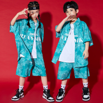 Personality girls hip-hop street dance clothes boys blue and white catwalk suits handsome childrens jazz drums