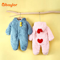 Newborn baby conjoined clothes baby autumn and winter suit hooded bag feet
