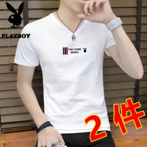 Playboy Mens Short Sleeve T-shirt Cotton Half Sleeve Clothes V-Collar Fashion Brand base shirt Womens Wear